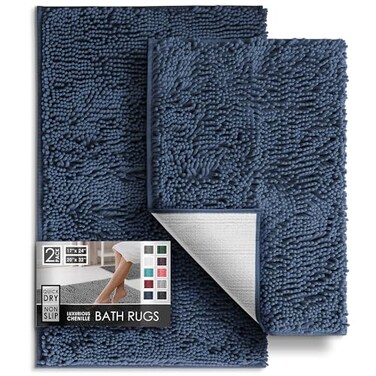 HearthHarbor Hearth Harbor Bathroom Rugs Chenille Bath Mat Machine Washable Bath Mats for Bathroom NonSlip Backing Rubber Quick Dry Bathroom Mat