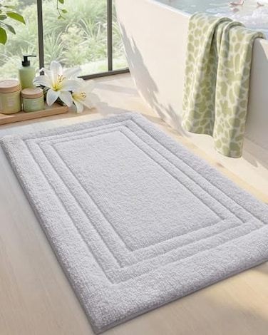 DEXI Bath Mats Bathroom Rug 24x16 White Non Slip Bathroom Rugs Washable Absorbent Bathmat Quick Dry for Shower Floor Sink