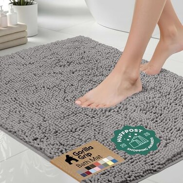 GORILLA GRIP Bath Rug Mat 60x17 Thick Soft Absorbent Chenille Quick Dry Microfiber Mats Rubber Backing Washable Shower Floor Rugs Bathmat Runner US Designed Bathroom Home Decor Accessories Grey