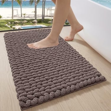 LUMI Luxury Bathroom Rug Ultra Soft Quick Dry Bath Mat NonSlip Absorbent Thick Chenille Bath Rug Cozy Braid Design Floor Mat for Bathtub Sink Laundry Bedroom Brown 17x30