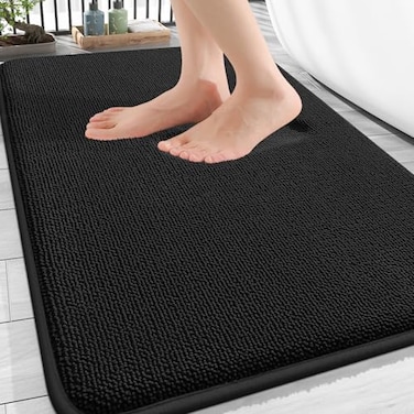 OLANLY Thick Memory Foam Bath Mat Rug 30x20 Extra Soft Absorbent Bathroom Rug Quick Dry Bath Mats NonSlip Machine Washable Carpet for Bathroom Tub and Shower Home Decor Accessories Black
