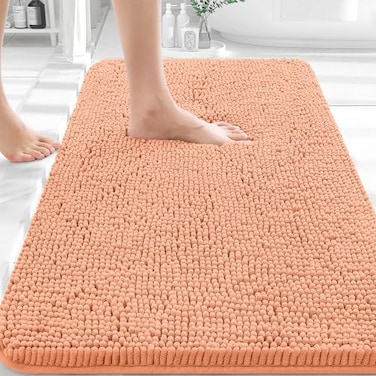 OLANLY Bathroom Rugs 30x20 Extra Soft Absorbent Chenille Bath Rugs Rubber Backing Quick Dry Machine Washable Bath Mats for Bathroom Floor Tub and Shower Home Decor Accessories Peach