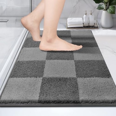PURRUGS Bathroom Rug NonSlip Machine Washable 20 x 30 Super Absorbent and QuickDry Bath Mat Extra Soft and Plush Bath Rug for Shower Bathtub and Sink Grey Dark Grey