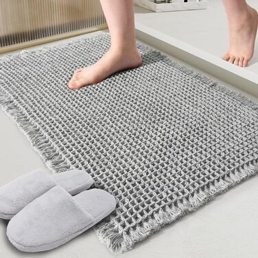 ZALL Grey Waffle Bath MatSuper Absorbent Non Slip Bathroom RugGray 17x24 inchMachine Washable Ultra Soft Floor Mats