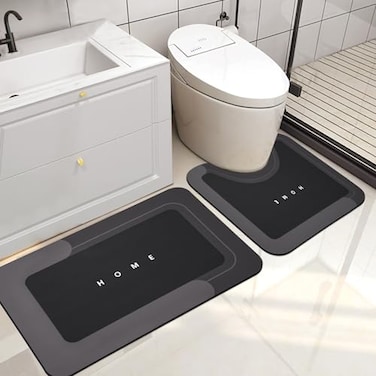 Housego 2PCS Absorbent Bath Mat Magic Rug Sets Quick Drying Bath Mat NonSlip Floor Rug Rubber Backed for Bathroom Kitchen Shower Sink Water Absorbent 197x236197x319 Black