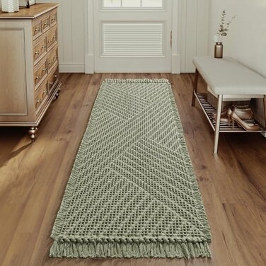 H.VERSAILTEX HVERSAILTEX Waffle Bath Runner Rug Long Bath Mat Super Absorbent Boho Bath Rugs Non Slip Bath Runner for Bathroom Floor Machine Washable Dry Fast Bathroom Rugs with Tassels 24 x 72 Sage