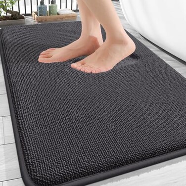 OLANLY Thick Memory Foam Bath Mat Rug 30x20 Extra Soft Absorbent Bathroom Rug Quick Dry Bath Mats NonSlip Machine Washable Carpet for Bathroom Tub and Shower Home Decor Accessories Dark Grey