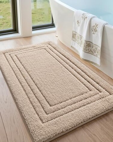DEXI Bath Mats Bathroom Rug 32x20 Non Slip Bathroom Rugs Washable Absorbent Bathmat Quick Dry for Shower Floor Sink Beige