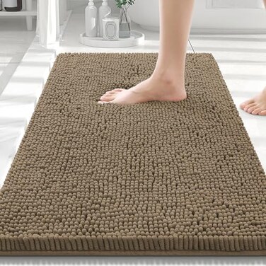 Smiry Luxury Chenille Bathroom Rugs 30x20 Extra Soft and Absorbent Shaggy Bath Mat Machine Washable NonSlip Plush Carpet Runner for Tub Shower and Floor Home Decor Accessories Camel