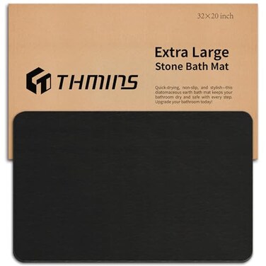 THMINS Black Stone Bath Mat 32x20 Extra Large Stone Bath Mat Super Absorbent Quick Drying for Bathroom Easy to Clean
