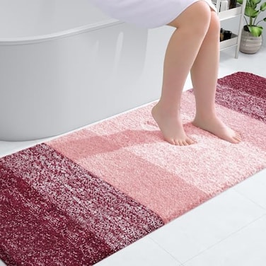 OLANLY Bathroom Runner Rugs Mat 70x24 Extra Soft Absorbent Microfiber Bath Rugs Rubber Backing Quick Dry Washable Long Bath Mats for Bathroom Floor Tub and Shower Home Decor Accessories Red