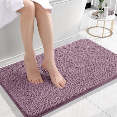 OLANLY Small Bathroom Rugs 24x16 Extra Soft Absorbent Chenille Bath Rugs Rubber Backing Quick Dry Machine Washable Bath Mats for Bathroom Floor Tub and Shower Home Decor Accessories Deep Plum