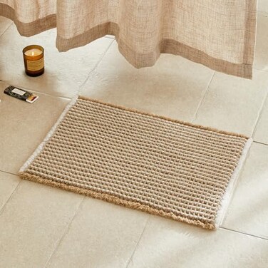 TYUU Waffle Bath Mat Boho Bathroom Rugs Non Slip Washable Super Absorbent Quick Dry Bath Mat Farmhouse Bathroom Decor 24x16 Khaki and White