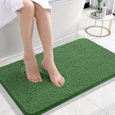 OLANLY Small Bathroom Rugs 24x16 Extra Soft Absorbent Chenille Bath Rugs Rubber Backing Quick Dry Machine Washable Bath Mats for Bathroom Floor Tub and Shower Home Decor Accessories Olive Green