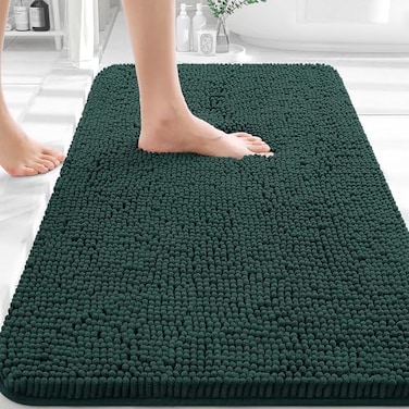 OLANLY Bathroom Rugs 36x24 Extra Soft Absorbent Chenille Bath Rugs Rubber Backing Quick Dry Machine Washable Bath Mats for Bathroom Floor Tub and Shower Home Decor Accessories Blackish Green