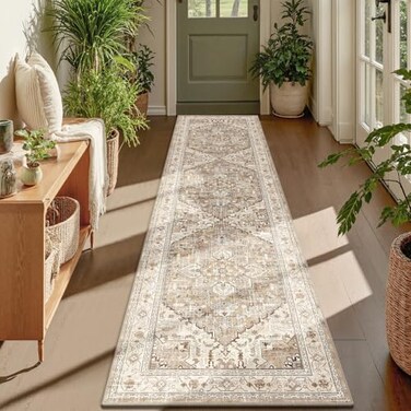 Yamaziot Washable Runner Rug 2x8 NonSlip Boho Vintage Hallway Rug Runner with Rubber Backing Stain Resistant Low Pile Faux Wool Distressed Carpet Runner for Bedroom Kitchen Laundry Entrance