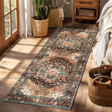 Yamaziot Washable Runner Rug 2x6 NonSlip Boho Vintage Hallway Rug Runner with Rubber Backing Stain Resistant Distressed Carpet Runner for Bedroom Kitchen Laundry Entrance