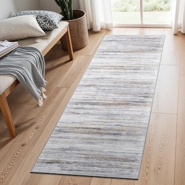 WIEVEDENS Washable Kitchen Runner Rug for Family EasytoClean Runners for Hallway Entryway Bedroom Stain and Water Resistant Rugs with NonSlip Backing Soft LowPile Carpet 2x6 Beige Grey