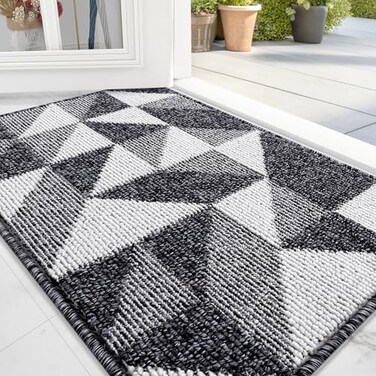 OLANLY Door Mat Indoor Entrance Washable 32x20 OdorFree LowProfile Front Back Geometric Doormat Absorbent Resist Dirt Entry Carpet Easy to Clean Sturdy Inside Floor Mats for Entryway Black