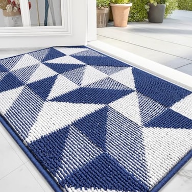 OLANLY Door Mat Indoor Entrance Washable 32x20 OdorFree LowProfile Front Back Geometric Doormat Absorbent Resist Dirt Entry Carpet Easy to Clean Sturdy Inside Floor Mats for Entryway Navy