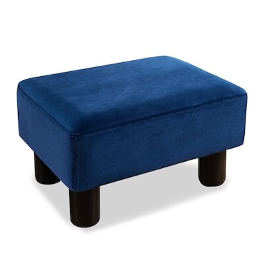 LUE BONA Small Foot Stool Velvet Fabric Footrest Ottoman Stool with NonSkid Plastic Legs Rectangle Footstool Step for Couch Desk Office Living Room Navy