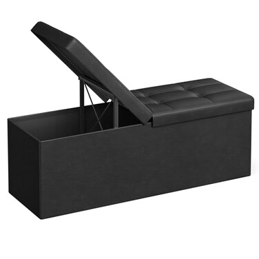 SONGMICS MAZIE Collection 43 Inches Storage Ottoman Bench with Flipping Lid Storage Chest with Iron Frame Support Load 660 lb for Living Room Bedroom Synthetic Leather Black ULSF75BK
