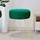 YOONIC Velvet Soft Modern Vanity Footstool Round Footrest Stool Ottoman Side Table Seat Dressing with Golden Metal Leg and Sponge FillingUpholstered Foot Rest for Living Room and Bedroom Teal