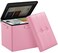 DocSafe Storage Ottoman Foot Rest Stool with Lock Handles Fireproof Folding Leather Footstool Bench with Storage Safe for Living Room Bedroom Home Office Dorm 17x13x13in Pink
