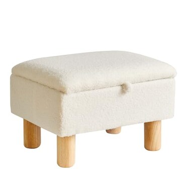 Aibiju Ottoman with Storage Small Foot Rest for Couch 16x12x95inch Safety Hinge Flip Top Foot Stool Load up to 330lb for Living Room Dorm Teddy White YDJD136W