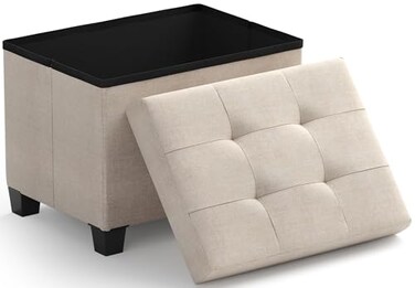 Ornavo Home Storage Ottoman Small Rectangle Ottoman with Legs Foot Rest Stool Seat Load up to 600 LB for Living Room Bedroom Home Office Dorm 12 x 16 x 12 Beige