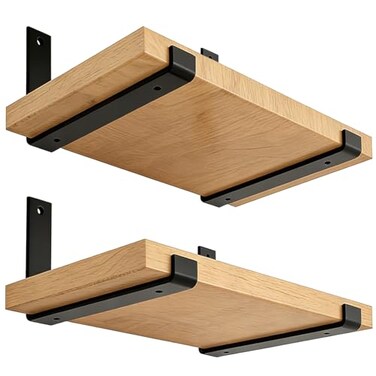 WINKER Shelf Brackets 12 Inch 4PCS Heavy Duty Frosted Black Wall Bracket with Lip for Floating Shelves Rustic Iron Metal Shelf Bracket for DIY Open Shelving Hardware Included