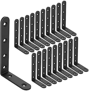 Emeroll 20 PCS Black Corner Bracket Heavy Duty Shelf Brackets 5 x 3 Inch L Corner Brace Joint Angle Bracket for Shelves Furniture Cabinet Bookshelf with Screws