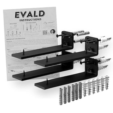 EVALD Floating Shelf Brackets Hidden Black Carbon Steel Brackets for 6inch Board 5 14 True Size Kitchen Nursery Minimalist Design for Fireplace Mantel Bookshelves Bar Wall Shelves 4 Pack
