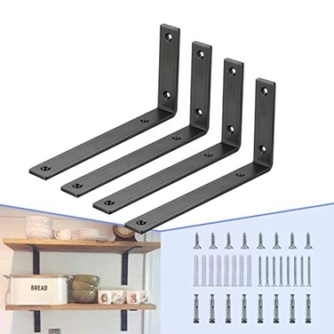 CLT CLETING CLT Black Shelf Bracket 8 X 43 Quarter Inch 14 Thick Max Load 440 lb Rustic Industrial Modern Farmhouse Heavy Duty Cold Rolled Steel Bracket for Table Bench Space Saving DIY Pack of 4
