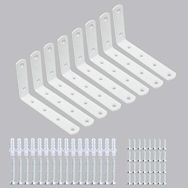 WINKER Corner Brace 8Pcs Shelf Bracket Heavy Duty White Steel L WINKER Corner Brace Decorative Joint Angle Bracket for Shelf 5 InchX3 Inch Shelves Wall Hanging Bracket with Screws16PCS