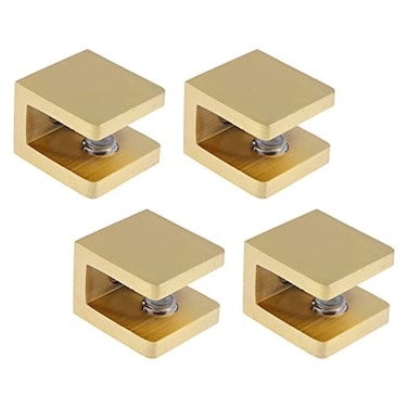 KUMGROT 4pcs Shower Shelf Clips Glass U Clamp Shelf No Drill Adjustable Support Bracket Hardware for 032039810mm Glass Gold