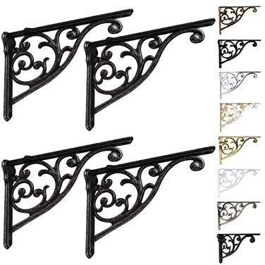 khtumeware Cast Iron Gray Shelf Brackets 787x56x17 Inch 4 Pack Heavy Duty Antique Black Brackets for Shelves Baroque Kitchen Decorative Rack Shelves Victorian Shelf BracketsIron Gray