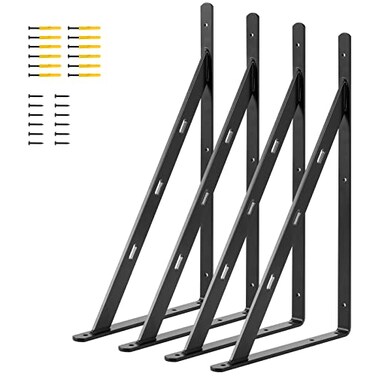 Firmetal Aluminum Alloy 20 inch x 12 inch Heavy Duty Shelf Bracket Max Load 360 LBS 4Pack Floating Shelf Brackets Corner Brace Joint Right Angle Bracket Black L Brackets Heavy Duty