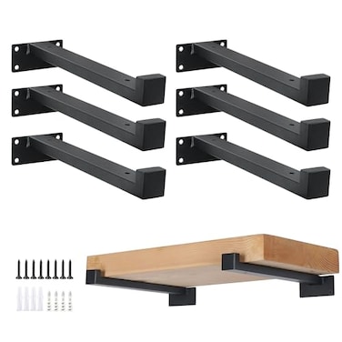 EZYDECOR 6Pcs Floating Shelves Brackets Heavy Duty Wooden Shelf Brackets 10inch Decorative Wall Shelf Brackets Supports with Lip Black 10