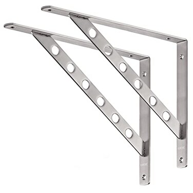 YUMORE 16 inch Stainless Steel Shelf Brackets Heavy Duty Solid Shelf Support Max Load 550lb Corner Brace Joint Right Angle Bracket Pack of 2