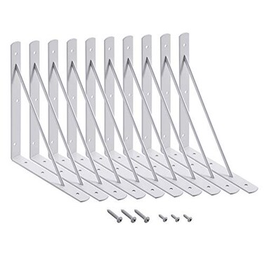 HOME MASTER HARDWARE 10 x 8 inch Metal Shelf Brackets 90 Triangle LBracket Wall Mount Supports for Floating Shelves w Screws White 10Pack
