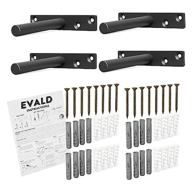 EVALD Heavy Duty Floating Shelf Bracket 4Inch Floating Mantel Mount Blind Shelf Supports and Anchors Floating Shelf Hardware for Home and Office Decor Fireplace Mantel Brackets 4 Pack