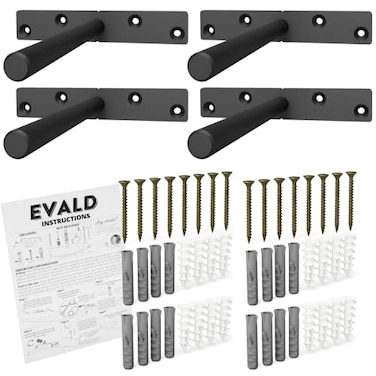 EVALD Heavy Duty Floating Shelf Bracket 6Inch Floating Mantel Mount Blind Shelf Supports and Anchors Floating Shelf Hardware for Home and Office Decor Fireplace Mantel Brackets 4 Pack