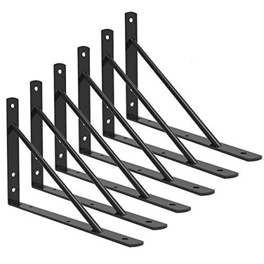 Qualward Shelf Brackets 14 Inch Heavy Duty Metal Shelf Holders Industrial Rustic Farmhouse Iron Floating Shelf Bracket for Open Shelving Right Angle L Brackets for Wall Mounted Shelves 6 Pack