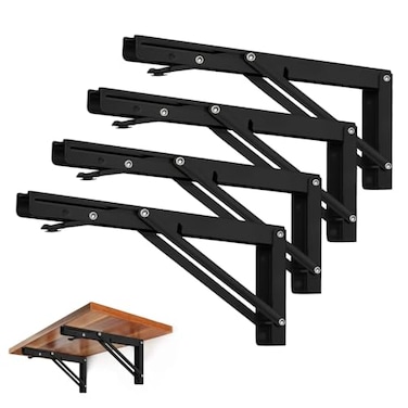 Storystore Folding Shelf Brackets 12 Inch Heavy Duty Metal Collapsible Shelf Bracket for Bench Table Shelf Hinge Wall Mounted Space Saving DIY Bracket Max Load 150 lb 4 PCS Black
