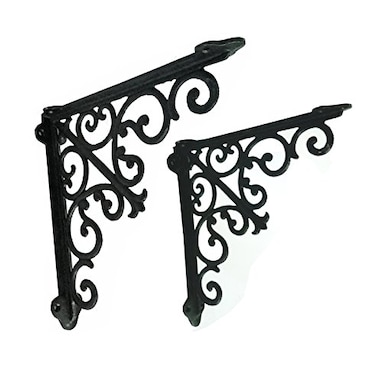 NACH Decorative Shelf Brackets 2 Pack of 106 x 2 x 106 inch Black Cast Iron Wall Shelf Brackets Decorative Bookshelf Brackets Victorian Style Shelf Bracket
