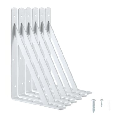 HOME MASTER HARDWARE Heavy Duty Shelf Brackets 12 x 8 inches Metal Shelves Supports Load Capacity 600 lb 90 Degree Wall Mounted Angle L Floating Shelf Bracket with ScrewsWhite 6 Pack