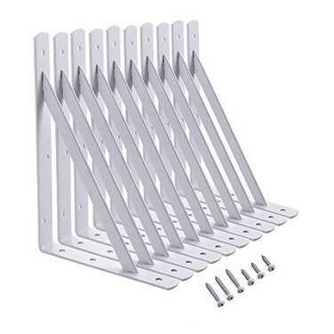 HOME MASTER HARDWARE 12 x 8 inch Heavy Duty Shelf Brackets Load Capacity 600lb 10Pack White Metal L Supports for Wall Mounted Wood Shelving Shelves Bracket with Screws