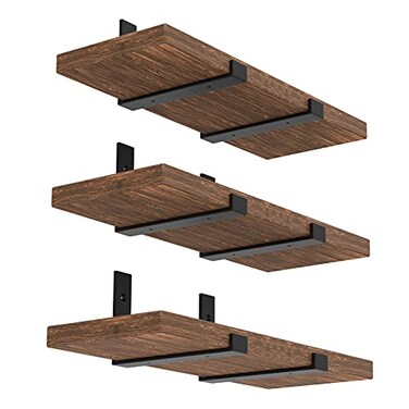 WEKIS 12 Inch Heavy Duty Floating Shelf Bracket Wall Mounting Industrial Black Shelf Brackets 15 Inch Thick Iron Metal Brackets for Shelves 6 Packs