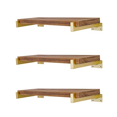 EZYDECOR Shelf Bracket 10 Inch Gold Shelf Brackets Wall Mounted Industrial Shelving Brackets Metal Shelf Support with Lip 6 Pack